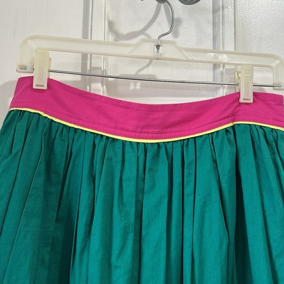 WD.NY Green Pink Embroidered Boho Floral Animal Cotton Midi Skirt - Size 6 - Picture 7 of 11